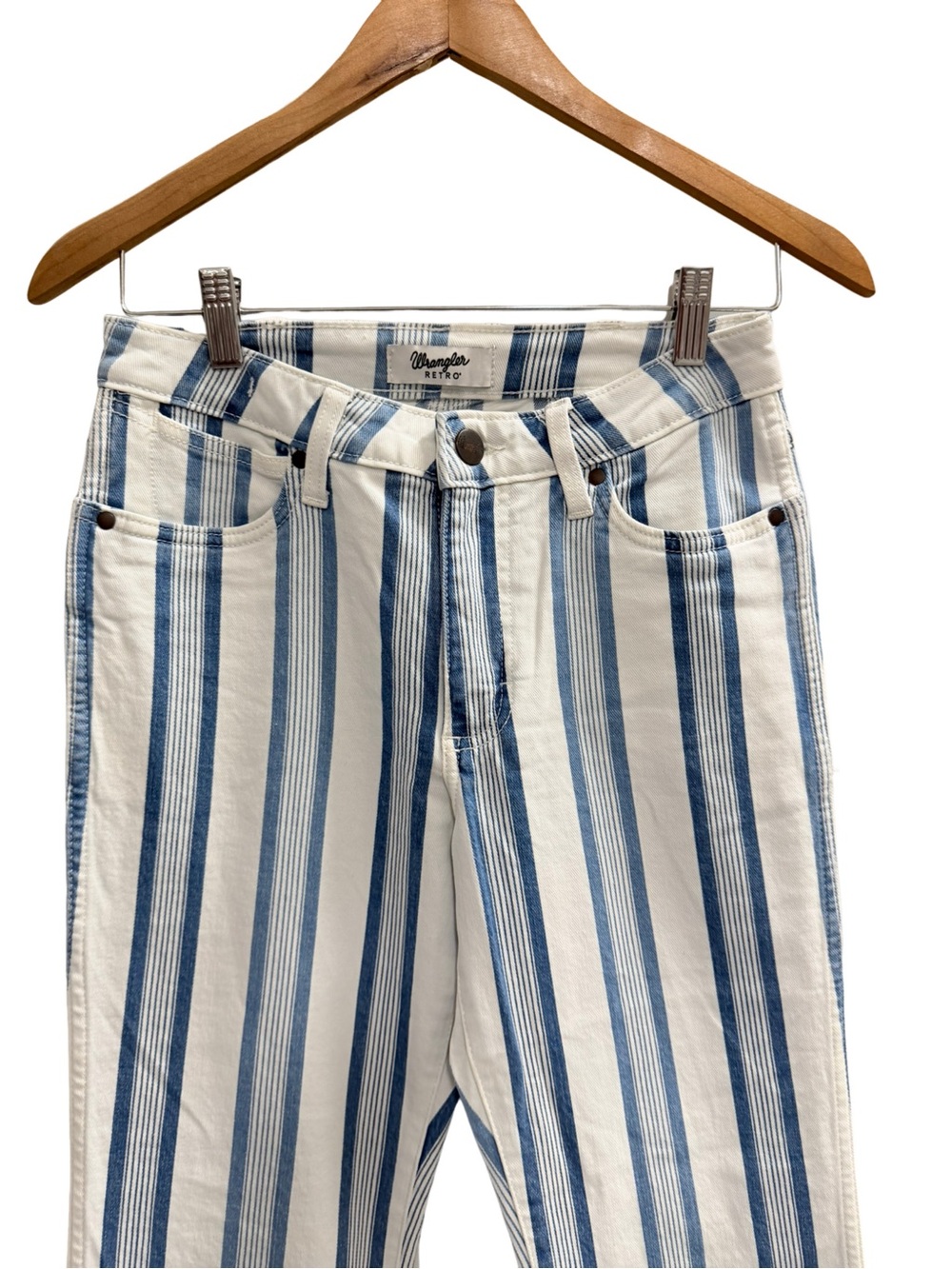 WRANGLER Blue Stripe Gabby Retro Bailey Flare Jean Size 26x34 - Picture 6 of 14